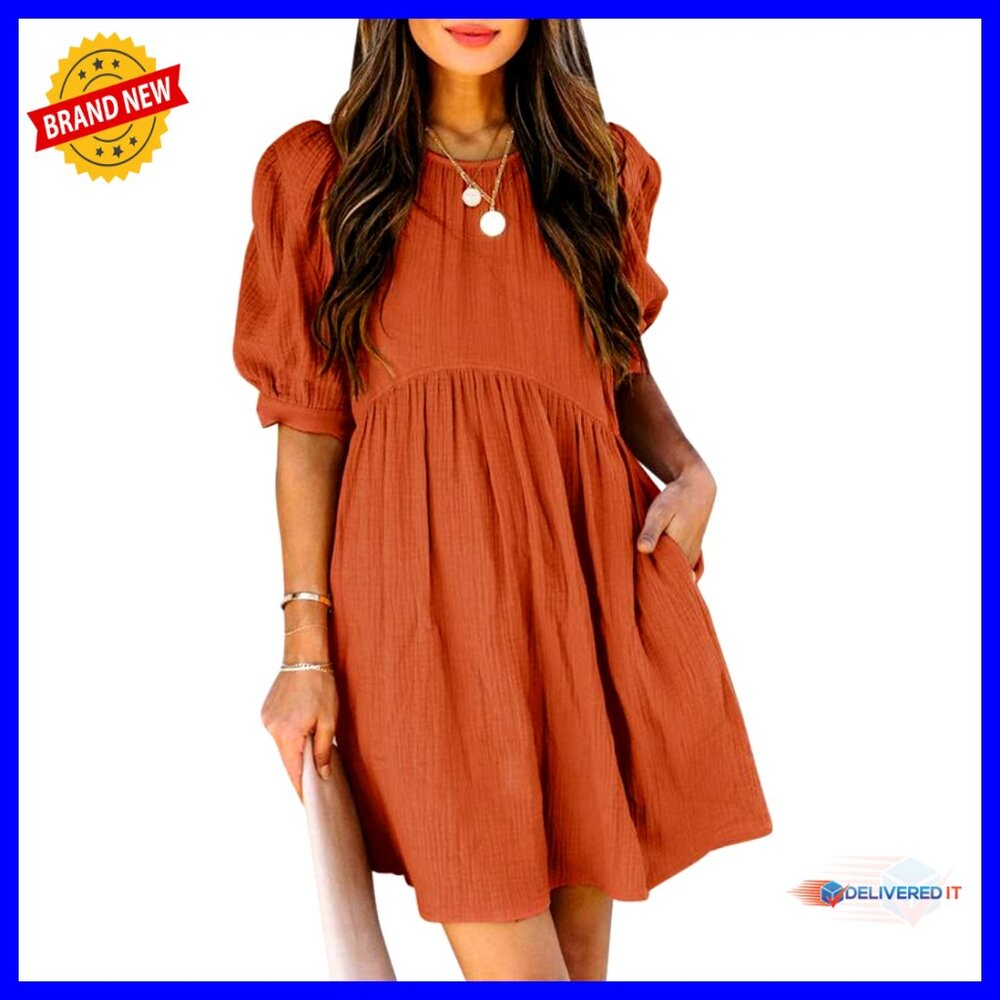 Summer Lantern Sleeve Tunic Dress Loose Fit Casual Mini Shift Boho Chic